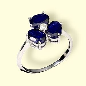 925 Sterling Silver Ring Sz 8.75 with Natural Blue Sapphire 7x5mm Gemstone
